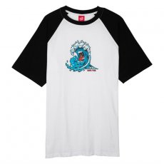 triko SANTA CRUZ - Screaming Wave Front Raglan Custom T-Shirt White/Black (WHITE BLACK)